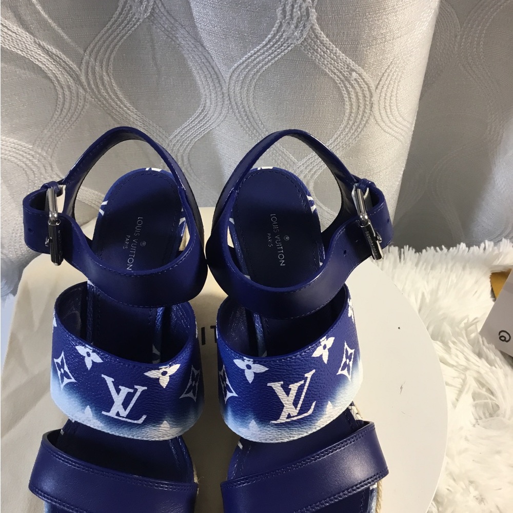 Louis Vuitton Navy Blue Monogram Espadrille Platform Sandals - Picture 11 of 13